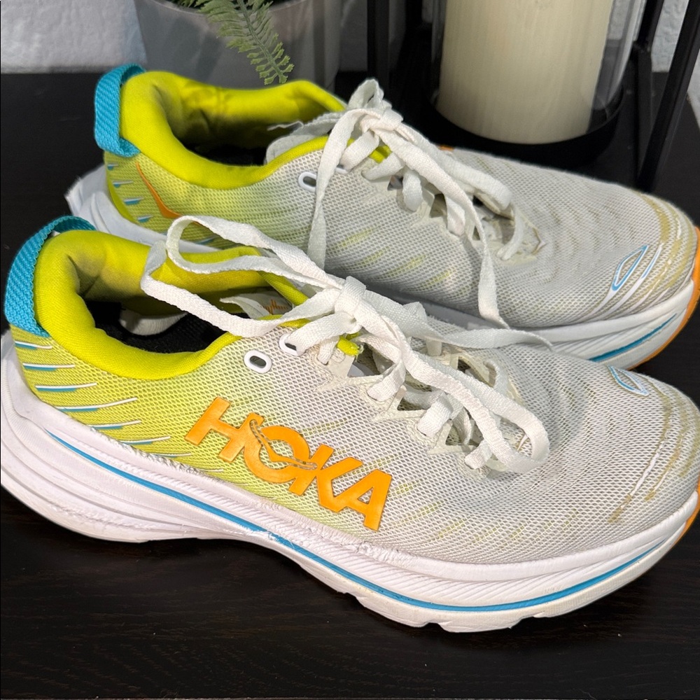 Hoka Bondi X White, Yellow & Blue Athletic Sneakers size 7.5 B - Picture 2 of 6